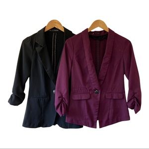 2 Maurices 3/4 Sleeve Blazers, One Purple and One Black, Both Size Small